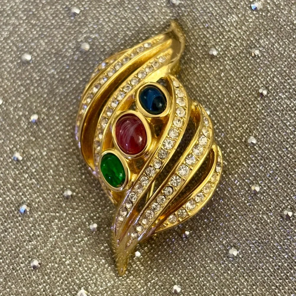 Christian Dior Brooch Rare Vintage 1980s Gripoix Openwork Leaf Brooch Pin Gold